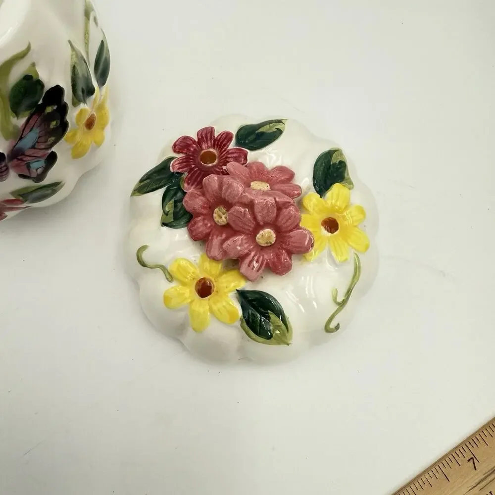 Butterfly Flower 3D White Pumpkin MCM Canister Set 1950s Cottagecore Floral VGC‎